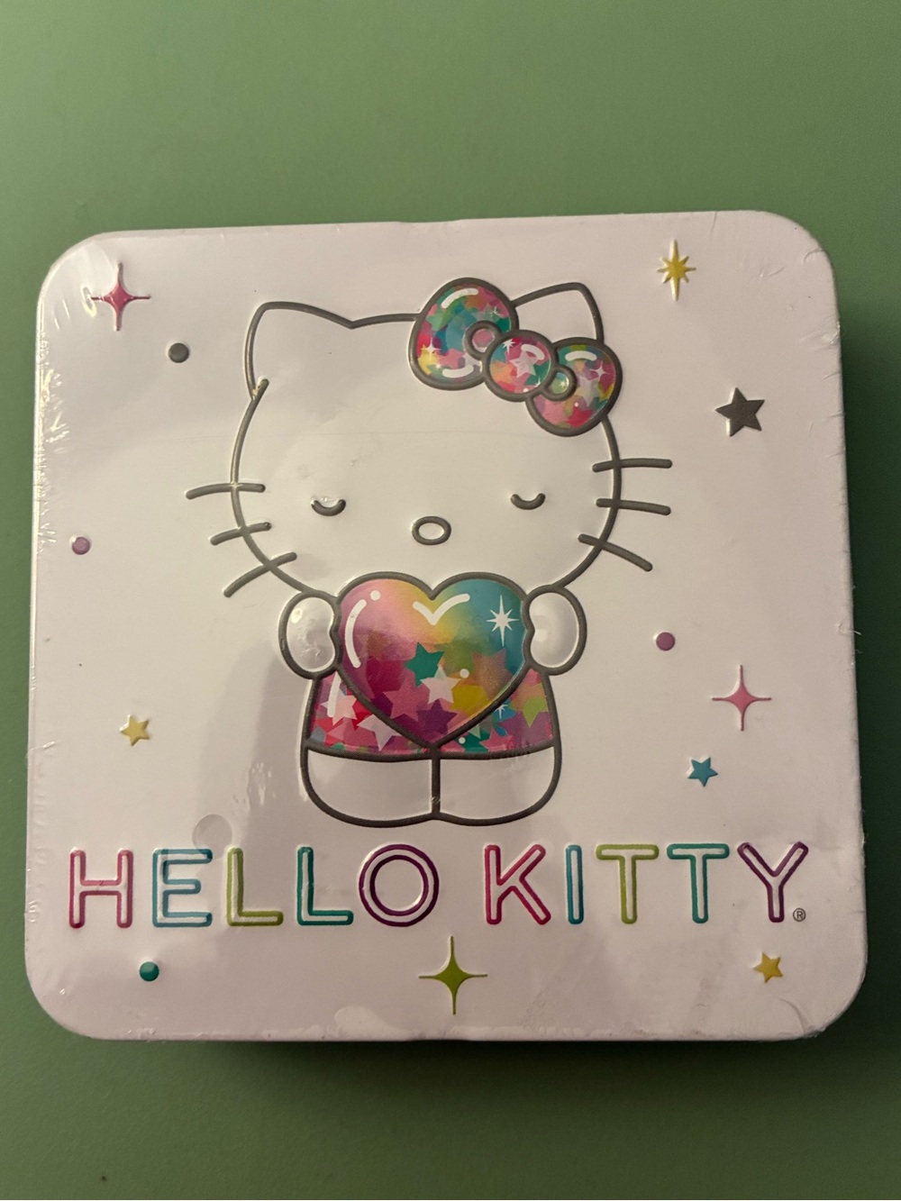 NWT Sanrio Hello Kitty Pastel Rainbow Heart Tin with deck of playing cards!